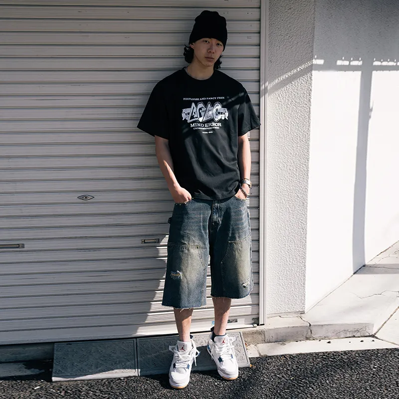 MIND ERROR Denim Shorts Unisex-3