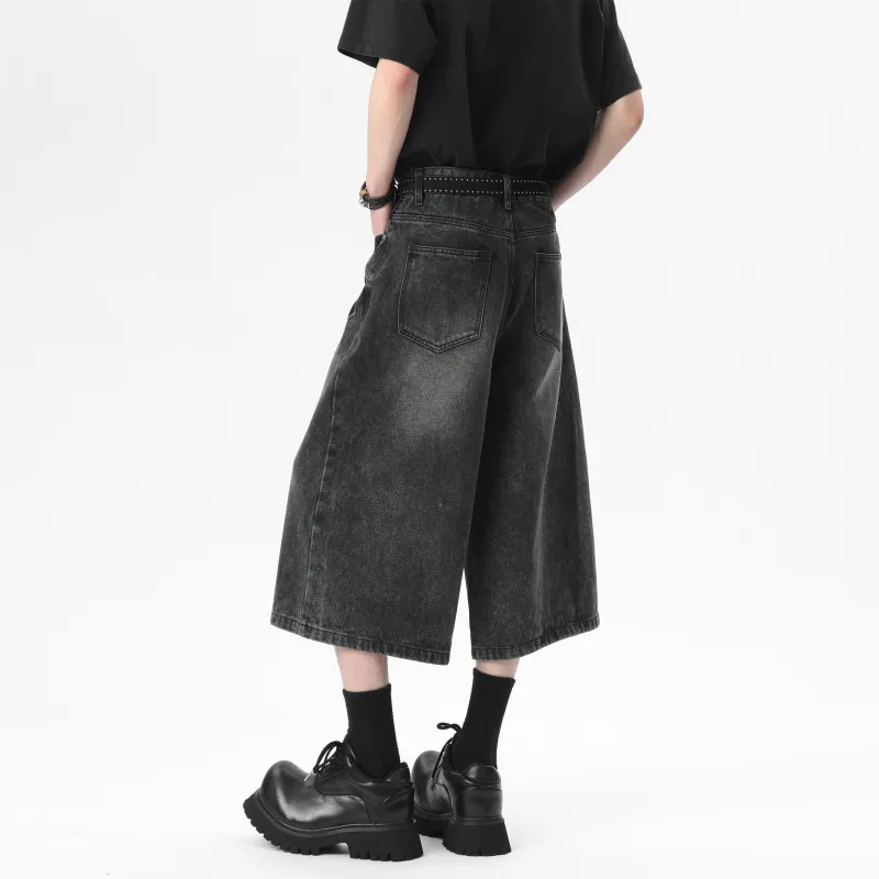 PAINT STAIN Vintage Loose Fit Minimalist Style Denim Shorts Unisex-18