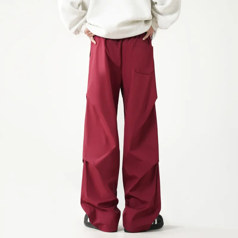 HOKLV Workwear Style Vintage Casual Pants, Wide Leg Straight Fit With A Draping Effect Unisex-33