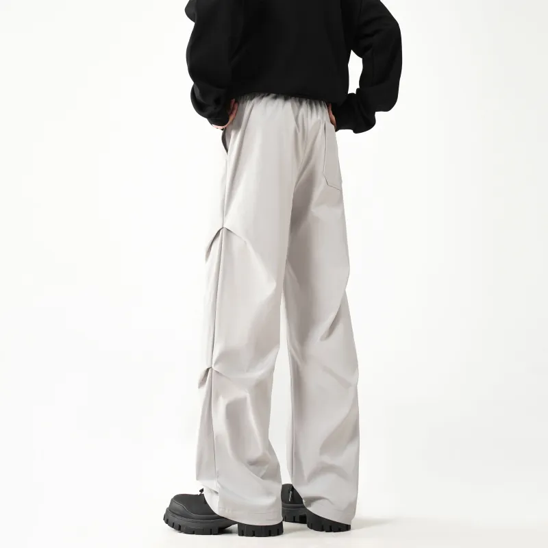 HOKLV Workwear Style Vintage Casual Pants, Wide Leg Straight Fit With A Draping Effect Unisex-7