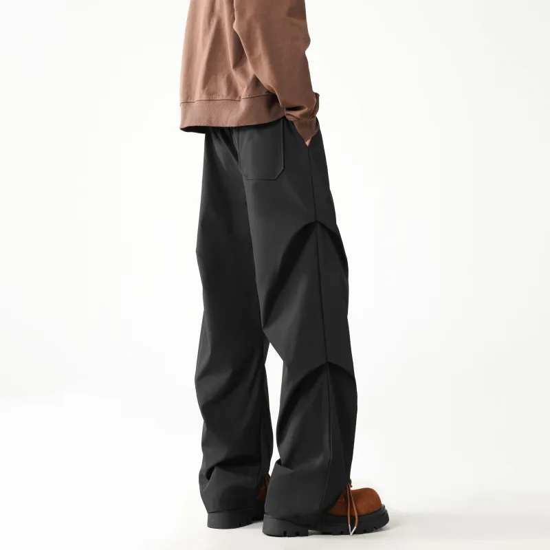 HOKLV Workwear Style Vintage Casual Pants, Wide Leg Straight Fit With A Draping Effect Unisex-24
