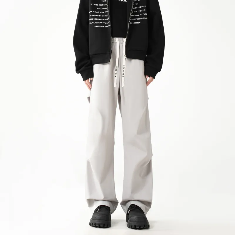 HOKLV Workwear Style Vintage Casual Pants, Wide Leg Straight Fit With A Draping Effect Unisex-6