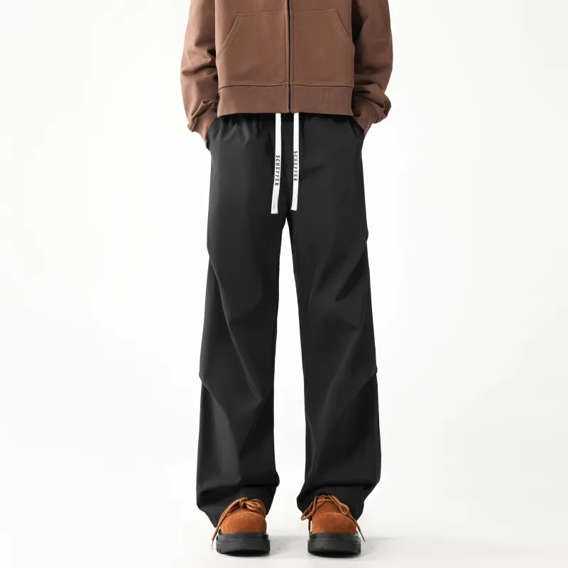HOKLV Workwear Style Vintage Casual Pants, Wide Leg Straight Fit With A Draping Effect Unisex-23