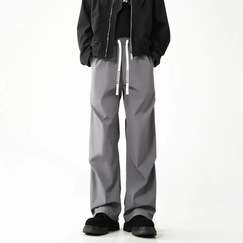 HOKLV Workwear Style Vintage Casual Pants, Wide Leg Straight Fit With A Draping Effect Unisex-14