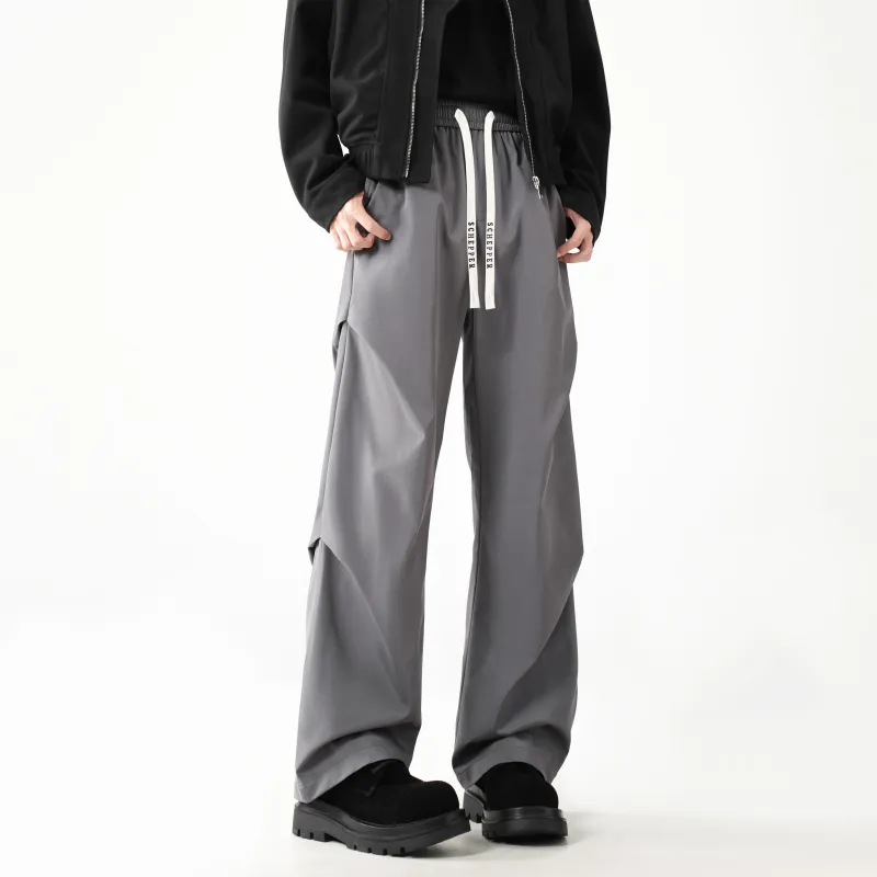 HOKLV Workwear Style Vintage Casual Pants, Wide Leg Straight Fit With A Draping Effect Unisex-15