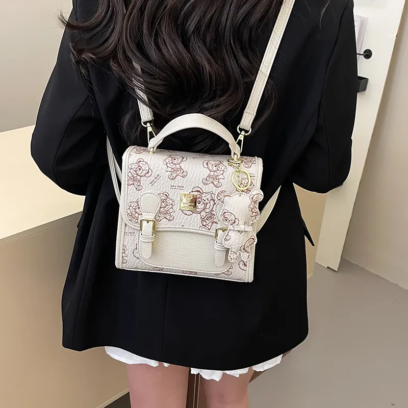 Miss Angel PU Backpack Women's White/Pink/Brown-3