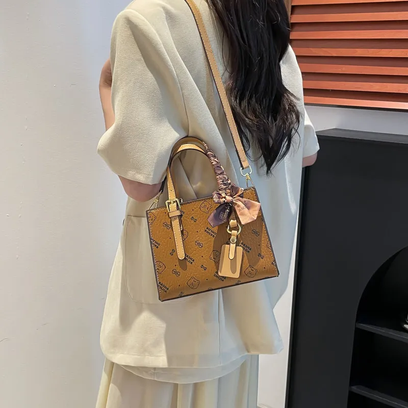 Miss Angel PU Crossbody One Shoulder Handbag Regular Women's Brown/Yellow/Ecru-17
