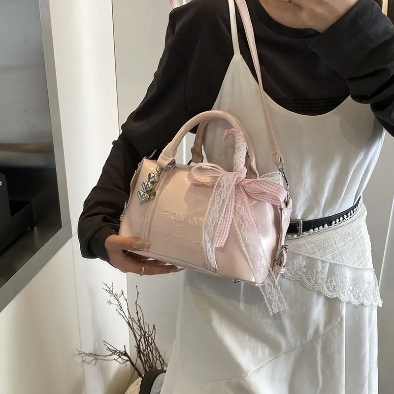 Miss Angel PU Boston Bag Handbag Women's White/Black/Silver-16