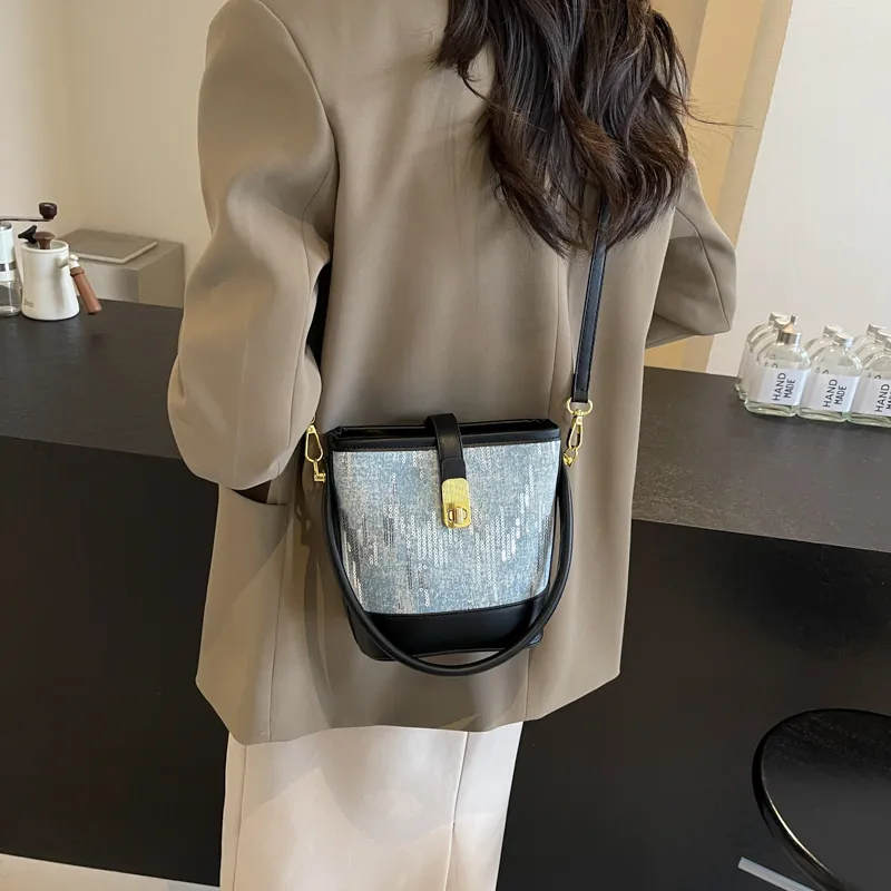Miss Angel Fabric Handbag Crossbody Bag Women's Silver Black Brown-8