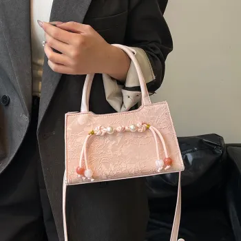 Miss Angel Embroidery Handbag Outer Bag Women's Pink/Blue
