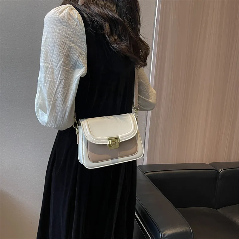 Miss Angel PU Crossbody Bag Key Pouch For Outings Women's Ecru/Black-3