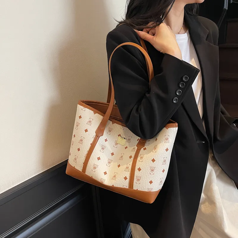 Miss Angel PU Shoulder Bag Women's Ecru/Black/Brown-5