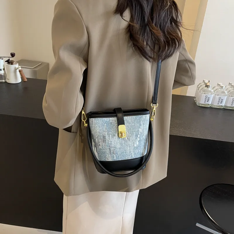 Miss Angel Fabric Handbag Crossbody Bag Women's Silver Black Brown-7