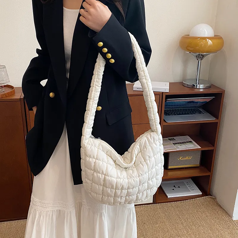 Miss Angel Composite Cloth Crossbody Bag Large Size Women's White/Black-3