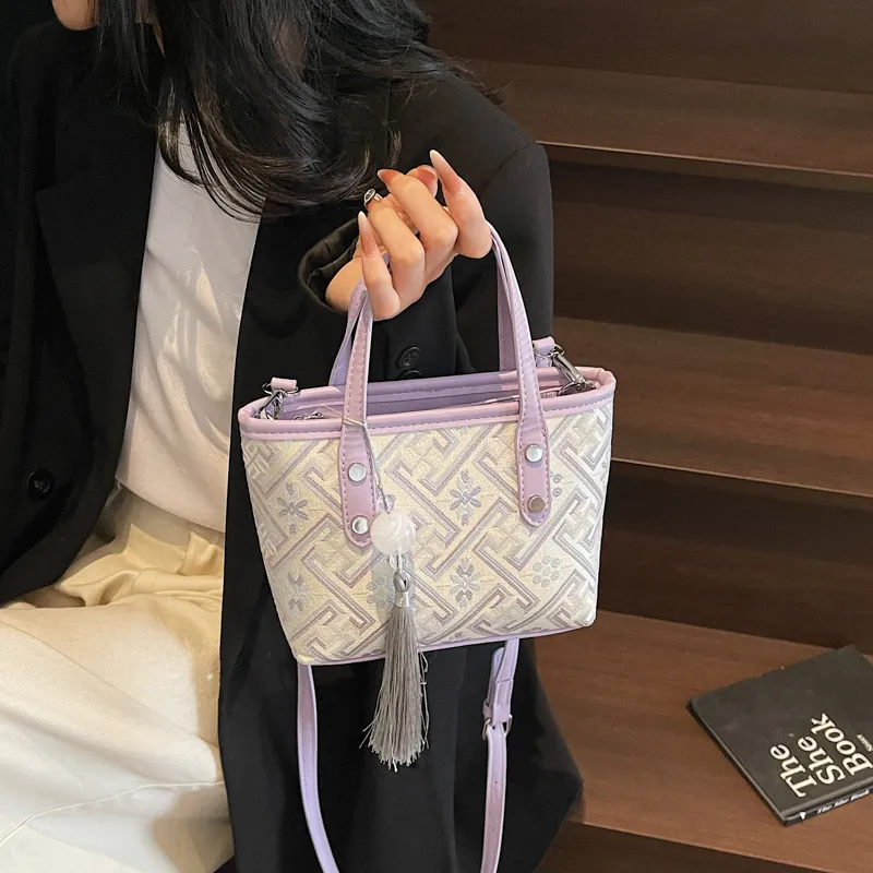 Miss Angel Fabric Crossbody Handbag Women's Ecru/Gray/Black/Pink/Purple-19