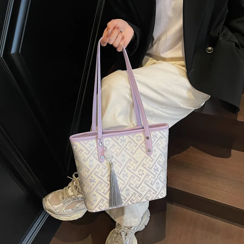 Miss Angel Fabric Tote Bag, Shopping Bag, Shoulder Bag Women's White/Silver-10