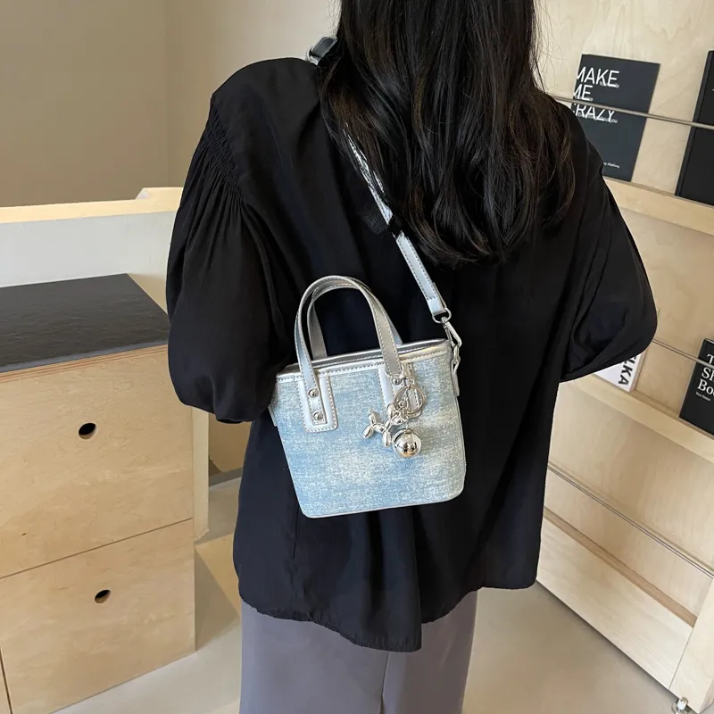 Miss Angel Fabric Crossbody One Shoulder Handbag Women's Blue/Ecru/Pink/Silver-13