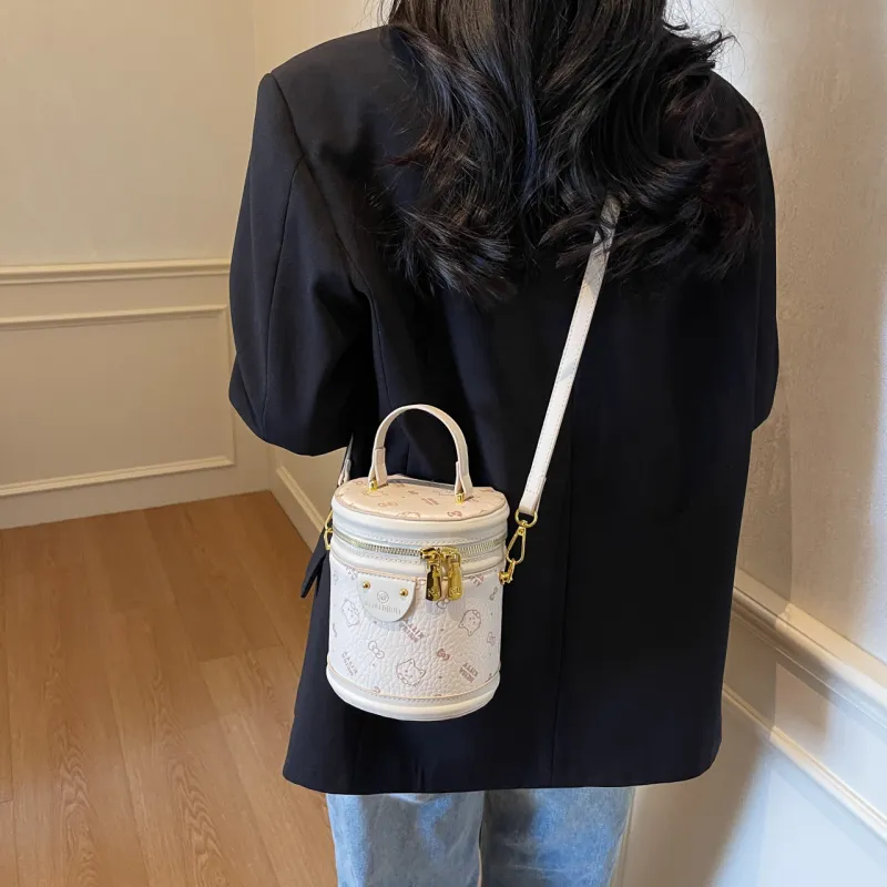 Miss Angel PU Bucket Bag, One Shoulder Handbag Women's Pink/White/Brown-16