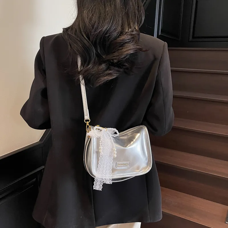 Miss Angel PU Crossbody One Shoulder Handbag Women's White, Silver, Black, Pink-10