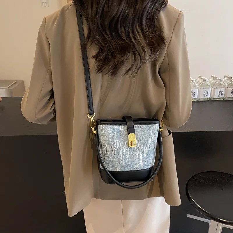 Miss Angel Fabric Handbag Crossbody Bag Women's Silver Black Brown-5