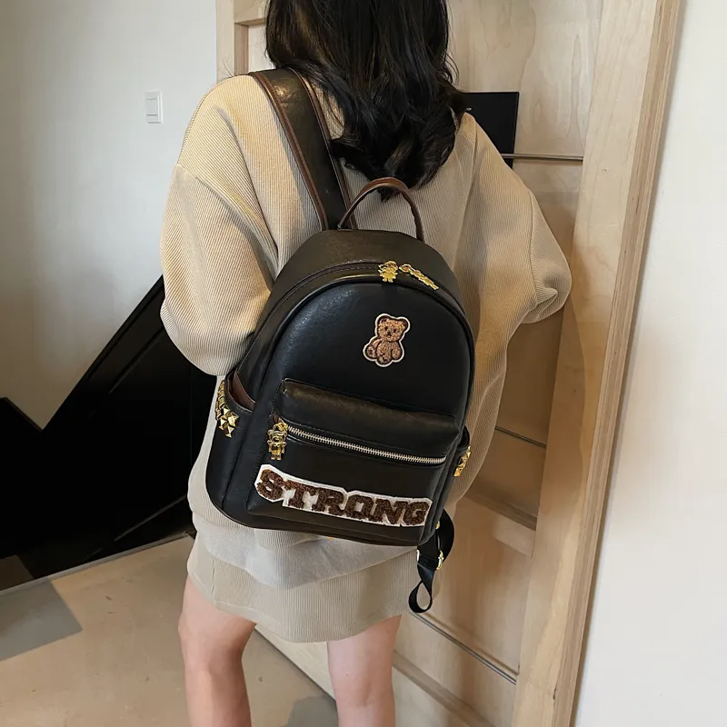 Miss Angel PU Backpack Large Size Women's White/Black/Brown-8