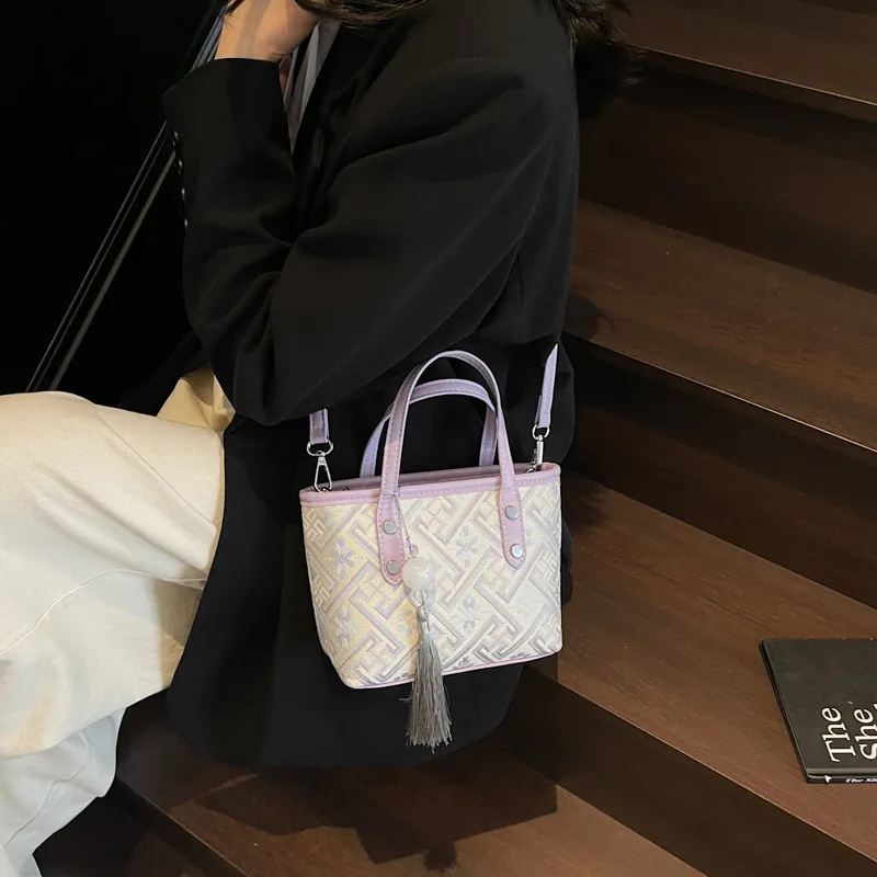 Miss Angel Fabric Crossbody Handbag Women's Ecru/Gray/Black/Pink/Purple-23