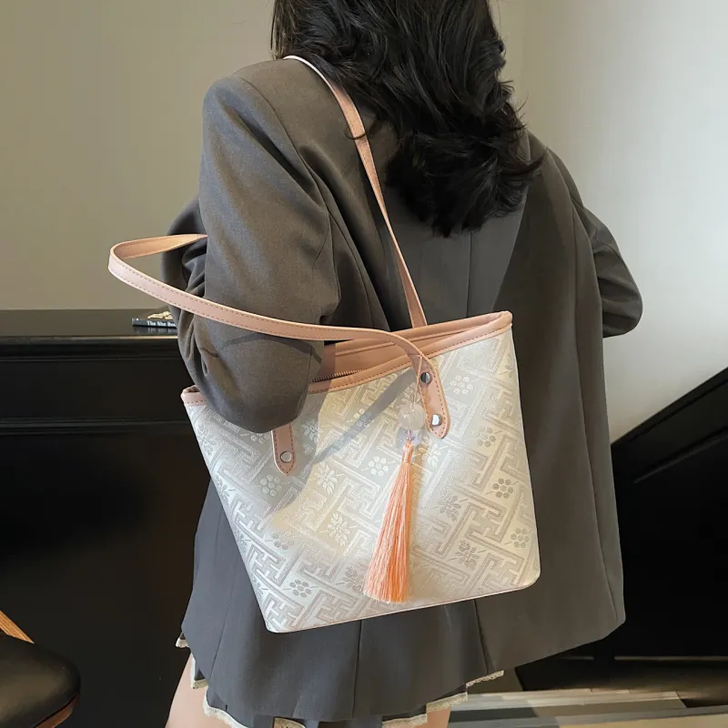 Miss Angel Fabric Tote Bag, Shopping Bag, Shoulder Bag Women's White/Silver-14