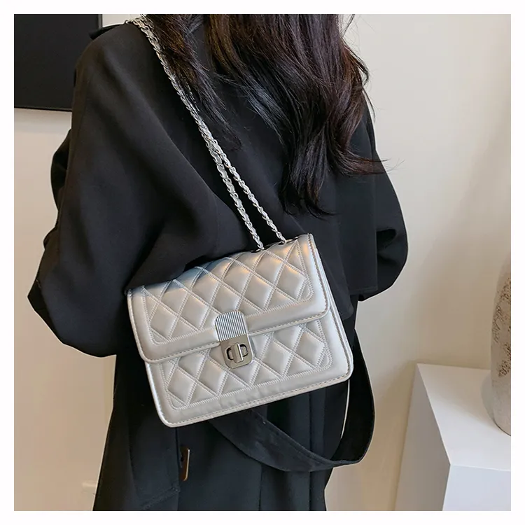 Miss Angel PU Shoulder Bag, Crossbody Bag Women's White/Silver/Pink-3