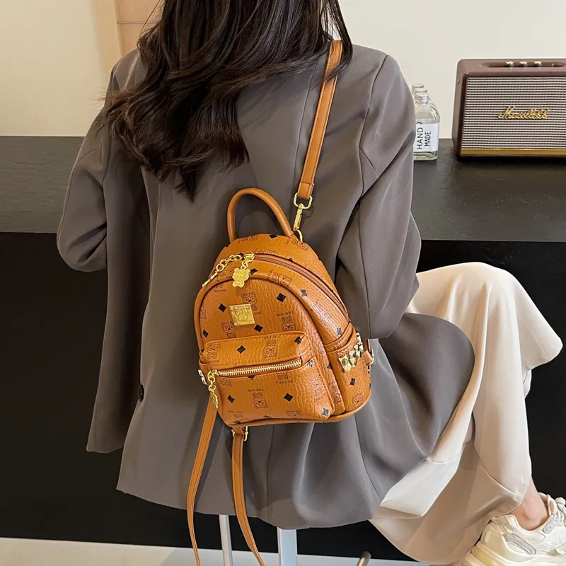 Miss Angel PU Backpack Regular Women's Ecru/Pink/Brown-17