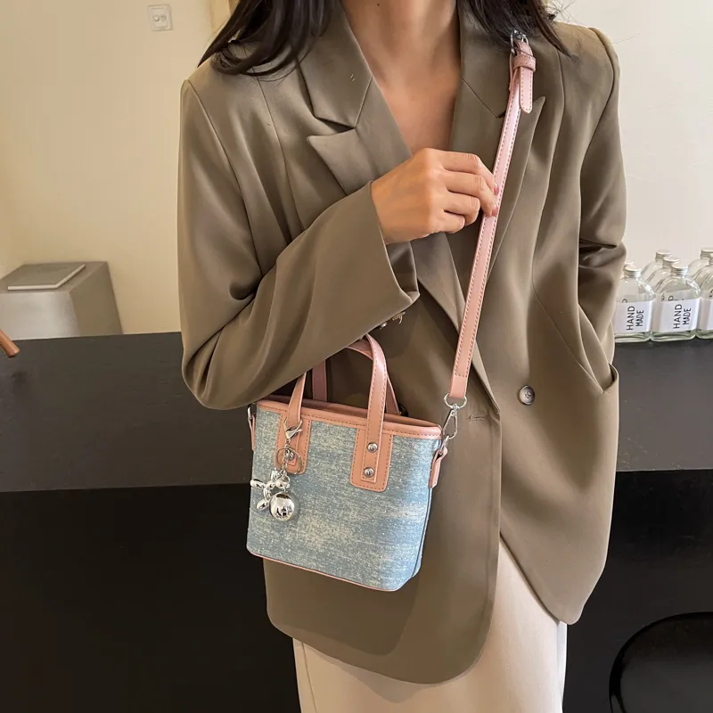Miss Angel Fabric Crossbody One Shoulder Handbag Women's Blue/Ecru/Pink/Silver-15