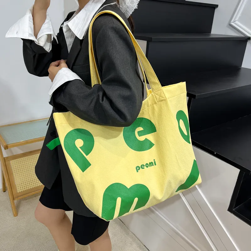 Miss Angel Nylon Shoulder Bag Tote Women's Brown/Yellow/White-15