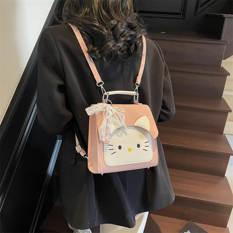 Miss Angel PU Backpack Women's Black/White/Blue/Pink-4