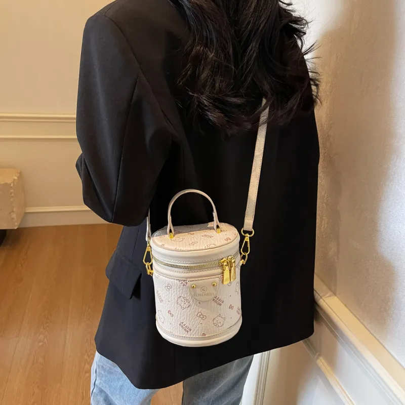 Miss Angel PU Bucket Bag, One Shoulder Handbag Women's Pink/White/Brown-14