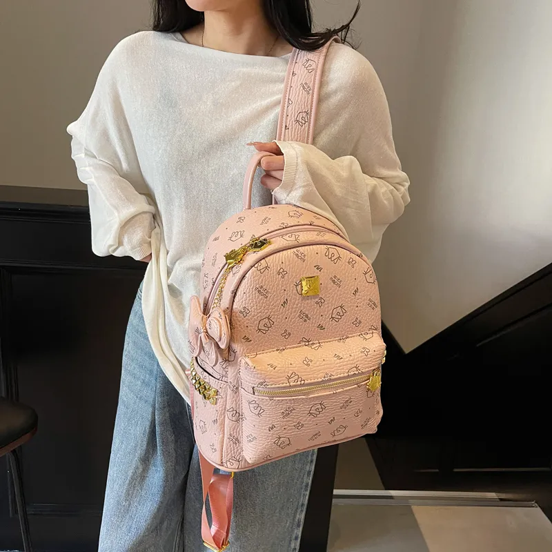 Miss Angel PU Backpack Women's Brown/Pink/Black-9