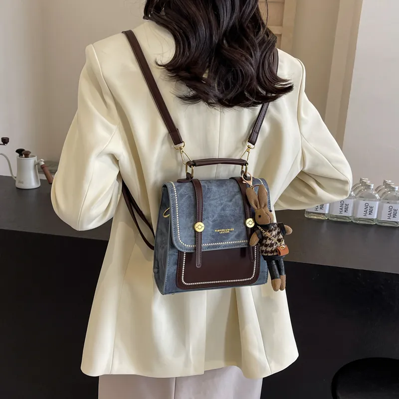 Miss Angel PU Backpack Regular Women's Blue/Black/Ecru-1