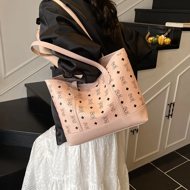 Miss Angel PU Tote Bag, Shoulder Bag Women's Black, Khaki, Brown, Pink-1