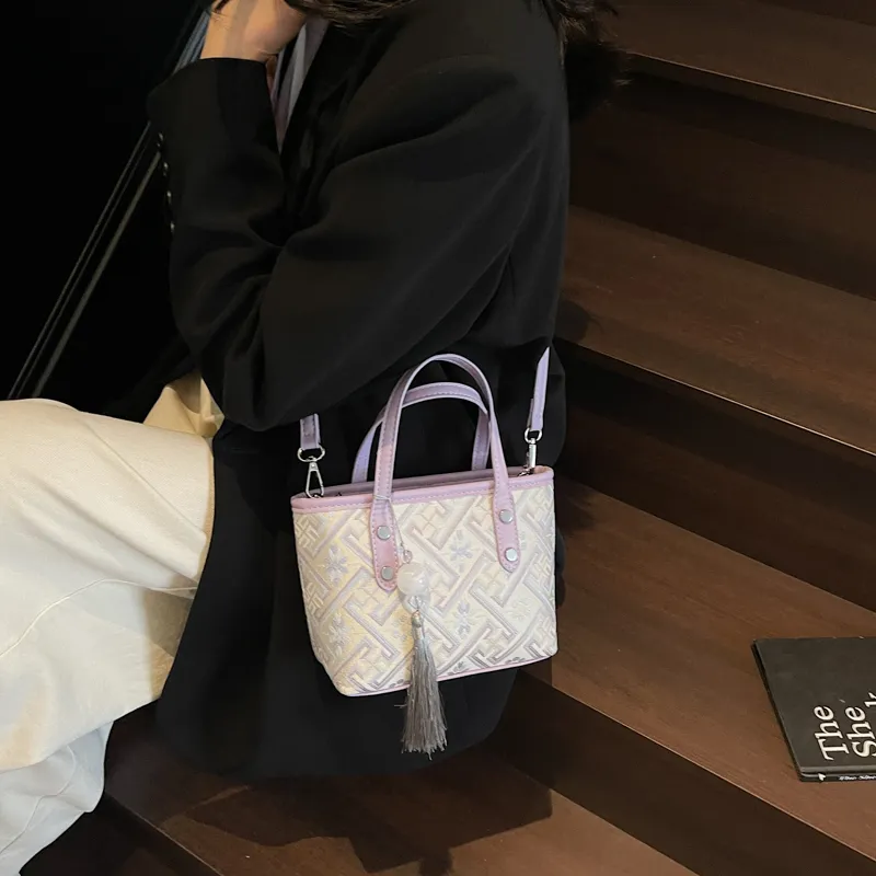 Miss Angel Fabric Crossbody Handbag Women's Ecru/Gray/Black/Pink/Purple-22
