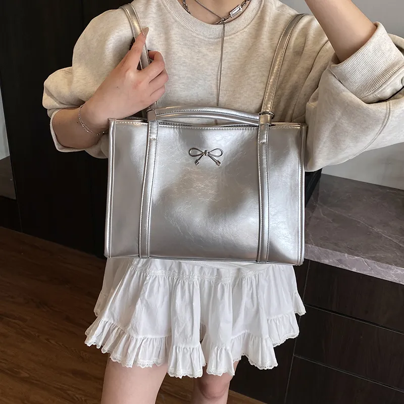 Miss Angel PU One Shoulder Tote Backpack Regular Women's White/Silver/Black-9