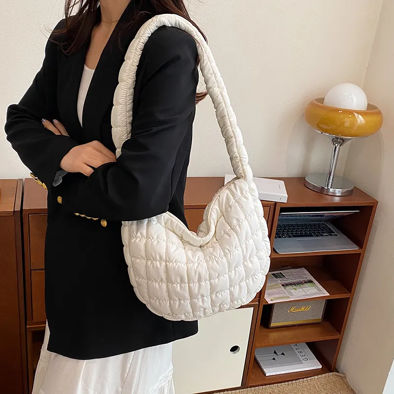 Miss Angel Composite Cloth Crossbody Bag Large Size Women's White/Black-5