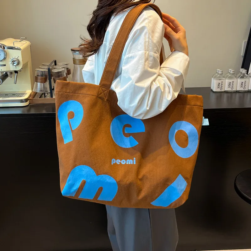 Miss Angel Nylon Shoulder Bag Tote Women's Brown/Yellow/White-3