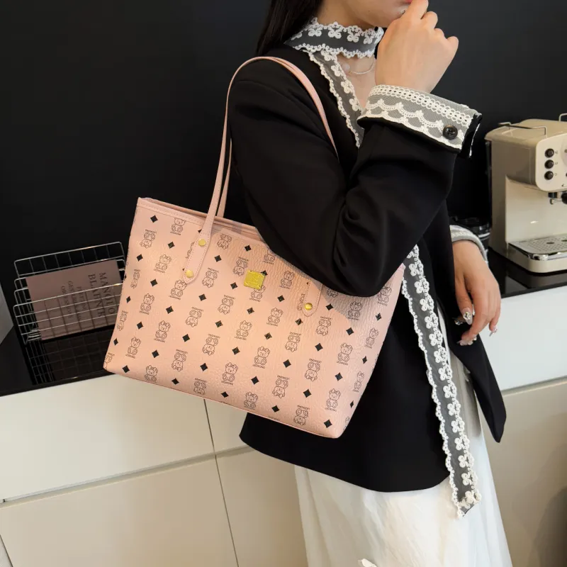 Miss Angel PU Shopping Bag, Tote Bag, Handbag, Shoulder Bag Women's White, Beige, Pink, Brown, Black, Coffee-17