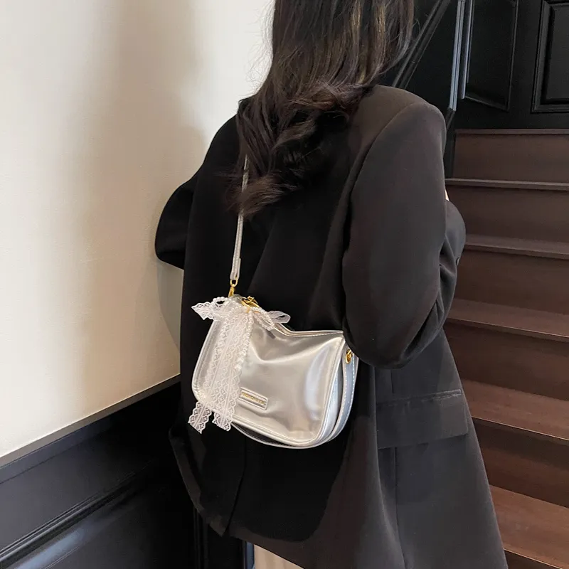Miss Angel PU Crossbody One Shoulder Handbag Women's White, Silver, Black, Pink-11