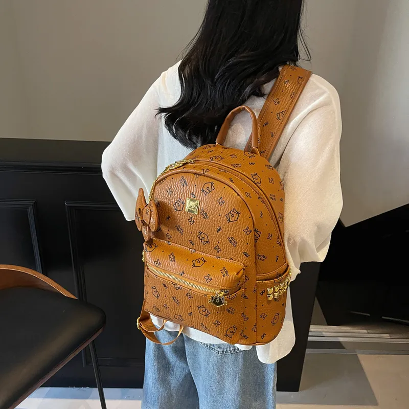 Miss Angel PU Backpack Women's Brown/Pink/Black-3
