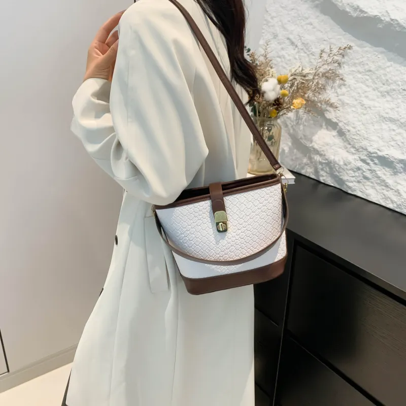 Miss Angel PU Bucket Bag, One Shoulder Handbag Women's Multicolor-29