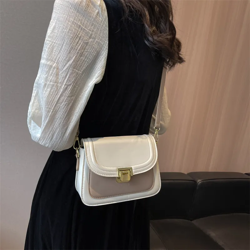 Miss Angel PU Crossbody Bag Key Pouch For Outings Women's Ecru/Black-2