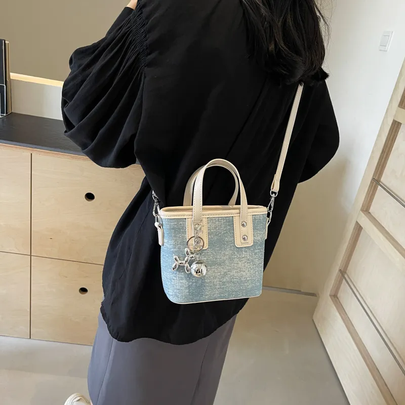 Miss Angel Fabric Crossbody One Shoulder Handbag Women's Blue/Ecru/Pink/Silver-8
