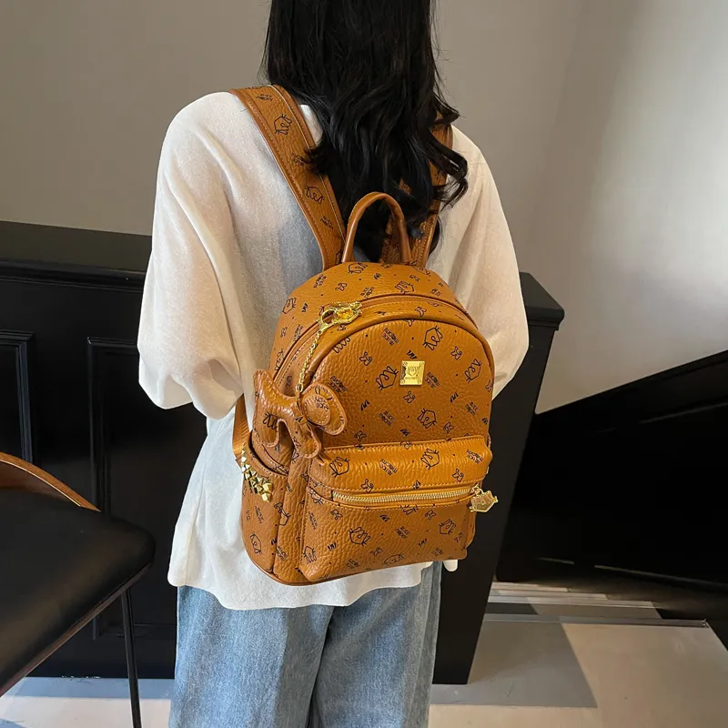 Miss Angel PU Backpack Women's Brown/Pink/Black-5