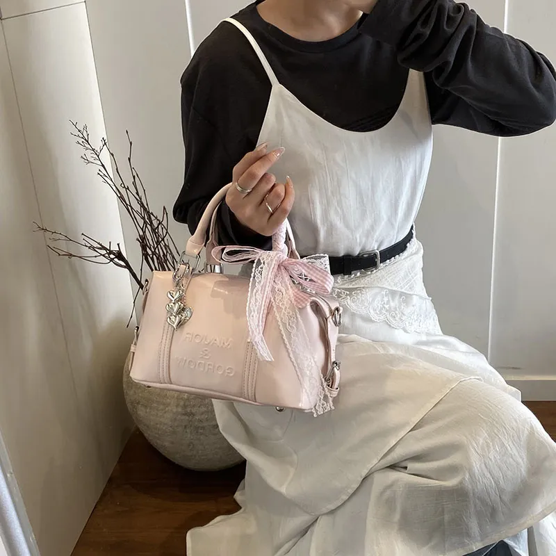 Miss Angel PU Boston Bag Handbag Women's White/Black/Silver-15