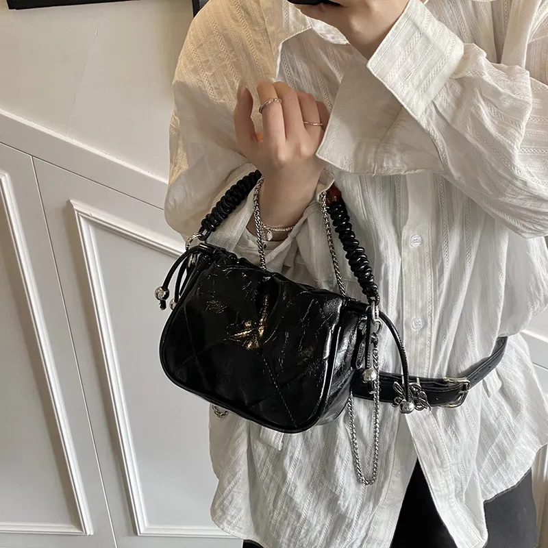 Miss Angel PU Crossbody Bag Women's Black/White/Silver-14
