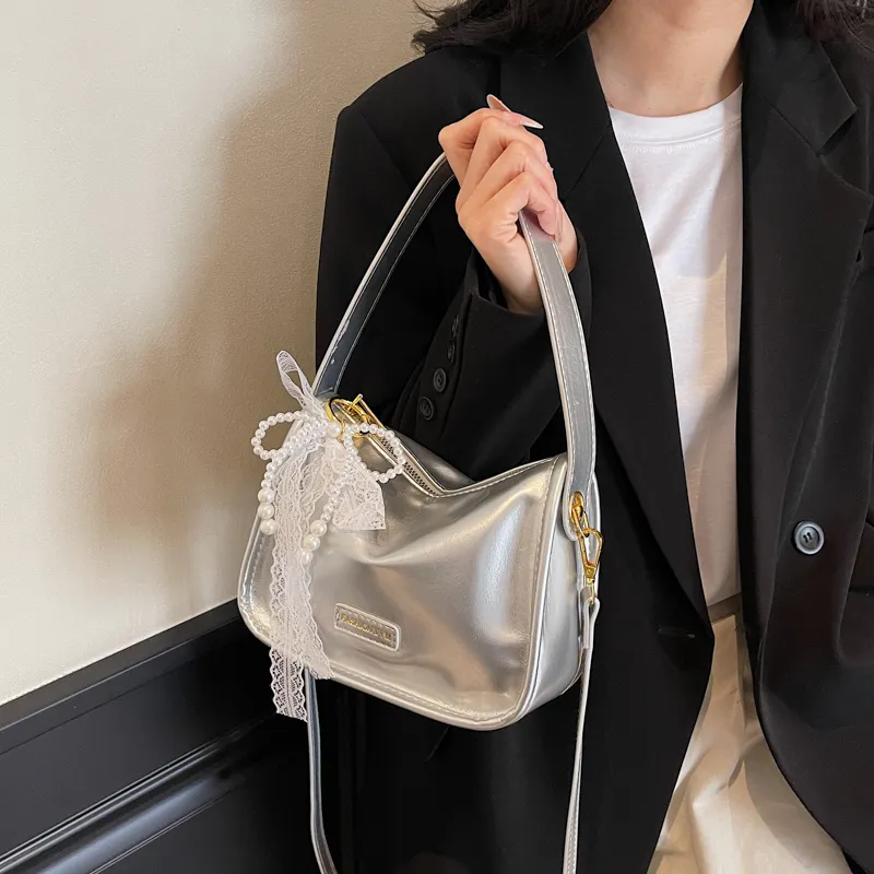Miss Angel PU Crossbody One Shoulder Handbag Women's White, Silver, Black, Pink-9